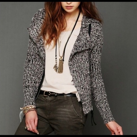 Free People Asymetical Xip Moto Sweater Jacket - Picture 3 of 8